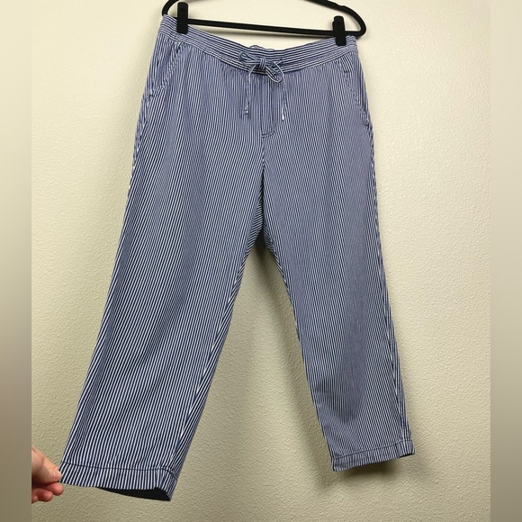Gap Women's Large V-Easy Pant Bold Navy Stripe White Casual Pull-On Drawstring - Picture 5 of 14